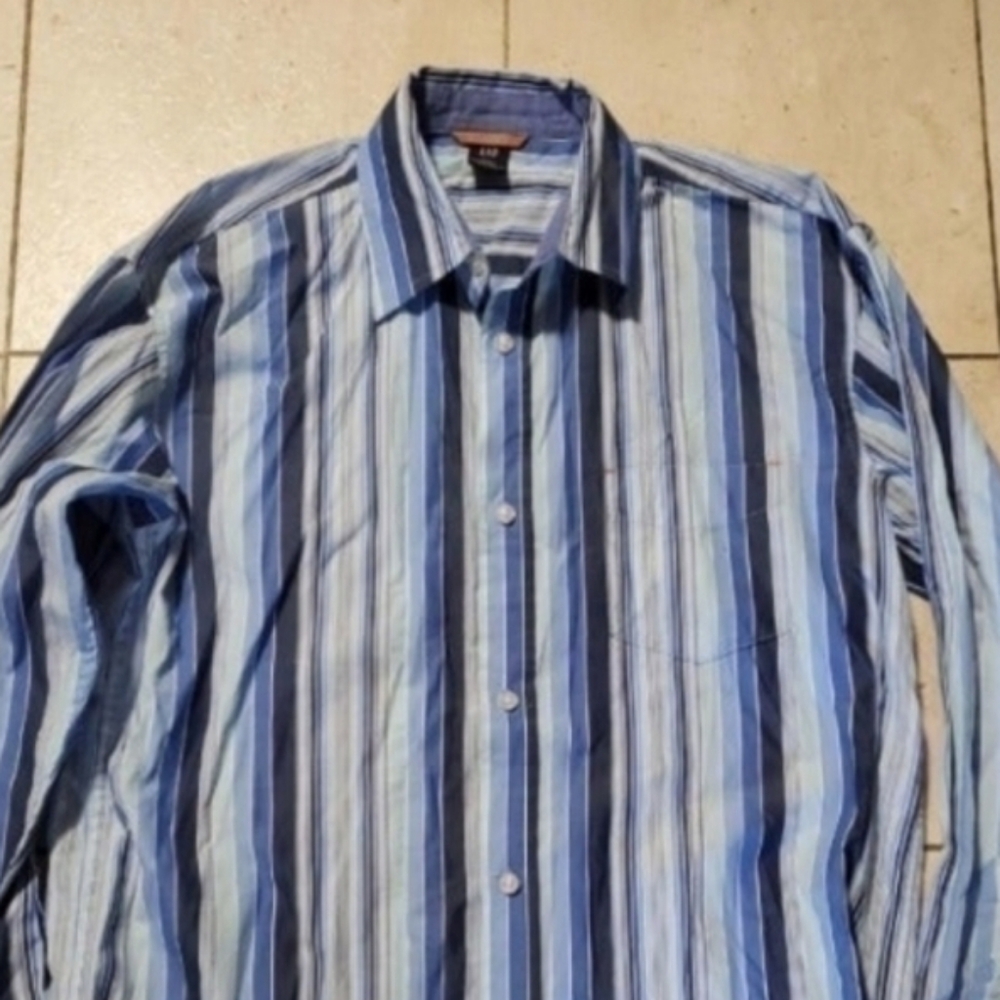 GAP Kids Button Down Shirt Blue Striped Long Sleeve XXL 14‎ - 16 A732